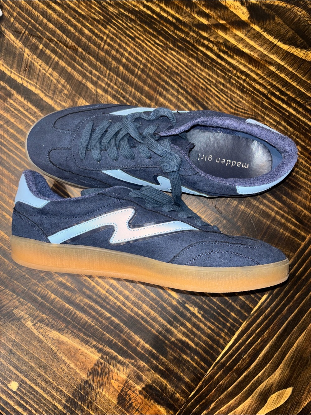 Madden Girl Navy Suede Sneakers with Light Blue Accents worn twice